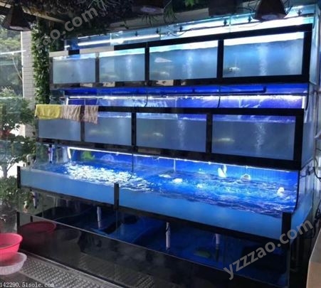 商用超市水产鱼缸 海鲨 定制 水产集贸市场玻璃鱼缸 海鲜贝类缸