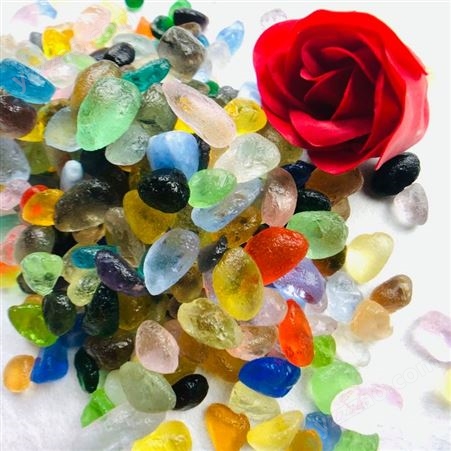 创耀矿产直供磨砂玻璃石 装饰造景用彩色糖果石 库存充足