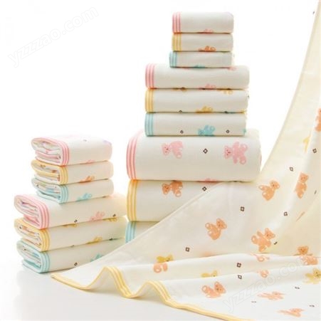 毛巾生产厂家批发纯棉印花婴童毛巾 浴巾 礼品套盒