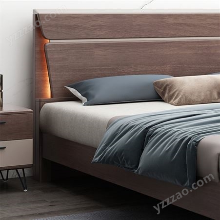 新款实木床现代简约双人气压高箱带灯多功能北欧储物床-JJ089