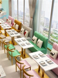 盛开莱定制奶茶店餐厅桌椅西餐厅甜品店咖啡厅靠墙卡座沙发组合